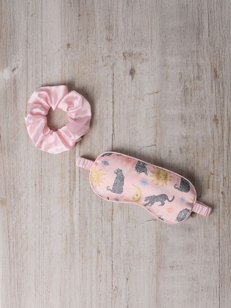 Chelsea Peers Pink Satin Celestial Leopard Print Sleep Mask & Scrunchie Gift Set - Image 2 of 4 Chelsea Peers Pink Satin Celestial Leopard Print Sleep Mask & Scrunchie Gift Set - Image 2 of 4