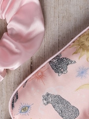 Chelsea Peers Pink Satin Celestial Leopard Print Sleep Mask & Scrunchie Gift Set - Image 3 of 4