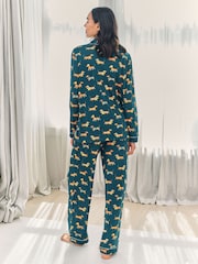 Chelsea Peers Green Maternity Sausage Dog Stroll Print Long Pyjama Set - Image 2 of 6