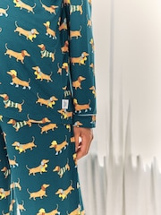 Chelsea Peers Green Maternity Sausage Dog Stroll Print Long Pyjama Set - Image 6 of 6