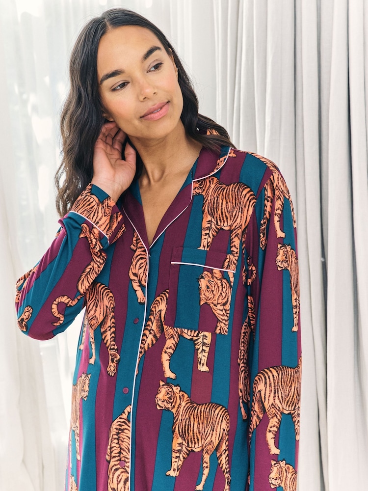 Chelsea Peers Red Maternity Tiger Stripe Print Nightshirt - Image 2 of 5