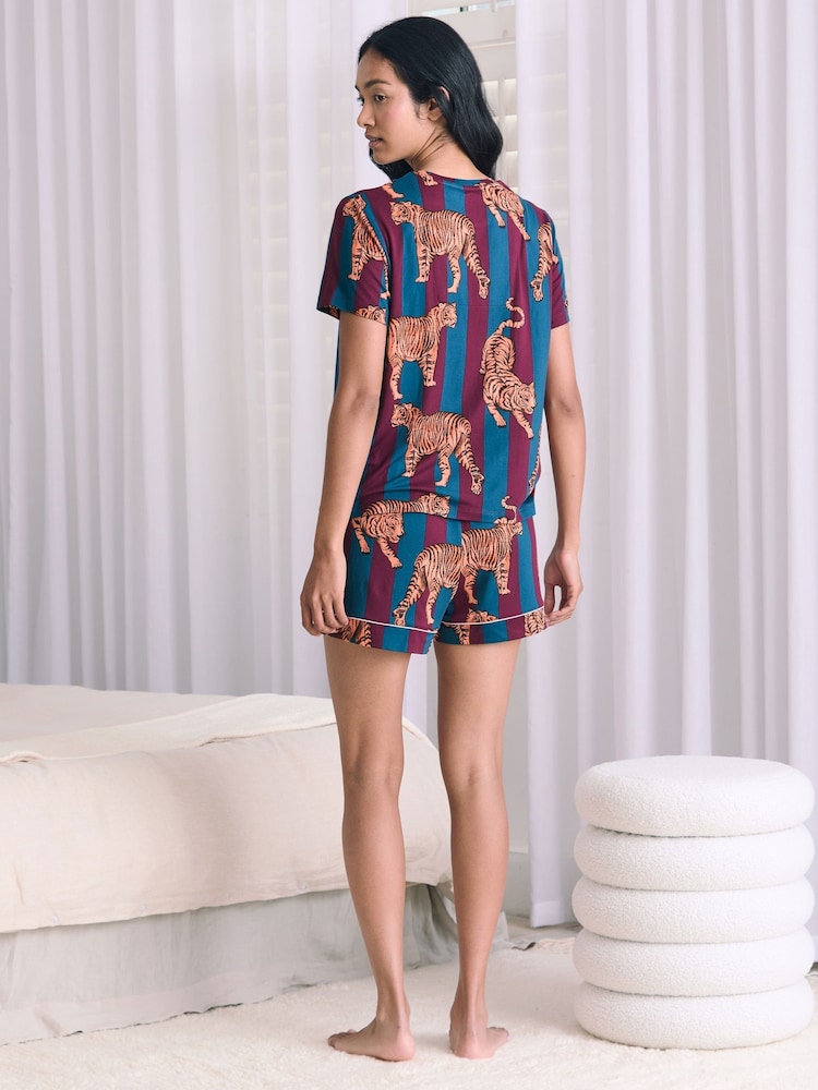 Chelsea Peers Red Tiger Stripe Print Short Pyjamas Set - Image 6 of 6 Chelsea Peers Red Tiger Stripe Print Short Pyjamas Set - Image 6 of 6