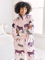 Chelsea Peers Pink Fleece Zebra Print Sweatshirt & Joggers Co-ord - Image 2 of 6