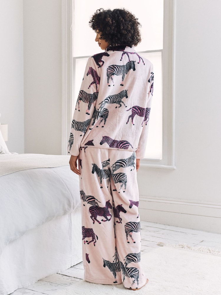 Chelsea Peers Pink Fleece Zebra Print Sweatshirt & Joggers Co-ord - Image 6 of 6 Chelsea Peers Pink Fleece Zebra Print Sweatshirt & Joggers Co-ord - Image 6 of 6