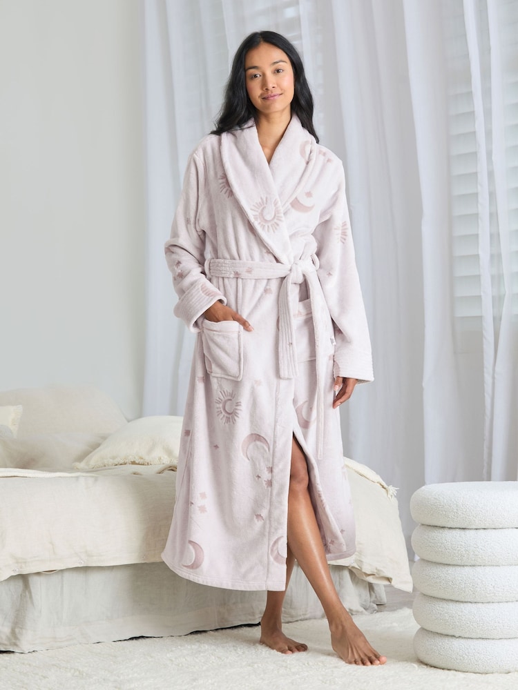 Chelsea Peers Natural Fleece Burnout Cosmic Constellations Dressing Gown - Image 1 of 6 Chelsea Peers Natural Fleece Burnout Cosmic Constellations Dressing Gown - Image 1 of 6