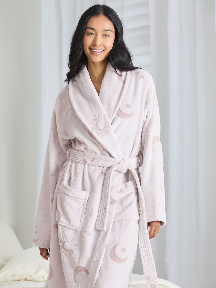 Chelsea Peers Natural Fleece Burnout Cosmic Constellations Dressing Gown - Image 2 of 6 Chelsea Peers Natural Fleece Burnout Cosmic Constellations Dressing Gown - Image 2 of 6