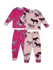 Chelsea Peers Pink Kids Two Pack Zebra Print Long Pyjamas Set - Image 1 of 4