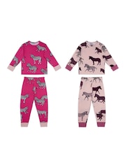 Chelsea Peers Pink Kids Two Pack Zebra Print Long Pyjamas Set - Image 2 of 4
