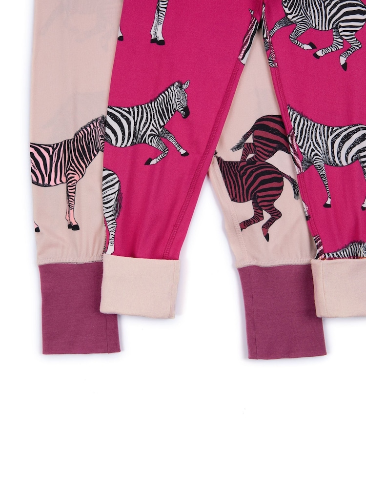 Chelsea Peers Pink Kids Two Pack Zebra Print Long Pyjamas Set - Image 4 of 4
