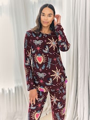 Chelsea Peers Red Maternity Enchanted Glade Print Long Pyjamas Set - Image 3 of 6