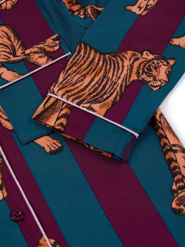 Chelsea Peers Red Kids Tiger Stripe Print Long Pyjamas Set - Image 2 of 3 Chelsea Peers Red Kids Tiger Stripe Print Long Pyjamas Set - Image 2 of 3