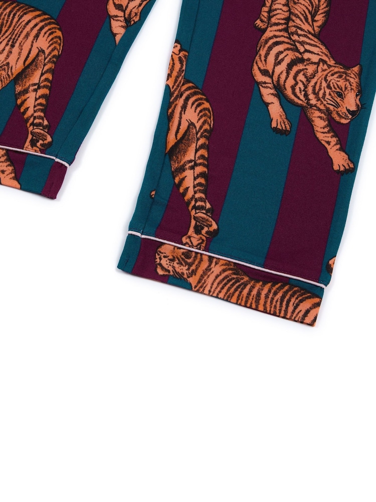 Chelsea Peers Red Kids Tiger Stripe Print Long Pyjamas Set - Image 3 of 3 Chelsea Peers Red Kids Tiger Stripe Print Long Pyjamas Set - Image 3 of 3