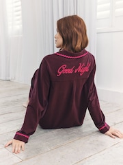 Chelsea Peers Red Embroidered Back Good Night Long Pyjamas Set - Image 3 of 6