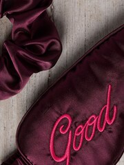 Chelsea Peers Pink Satin Embroidered Good Night Sleep Mask & Scrunchie Set - Image 3 of 5