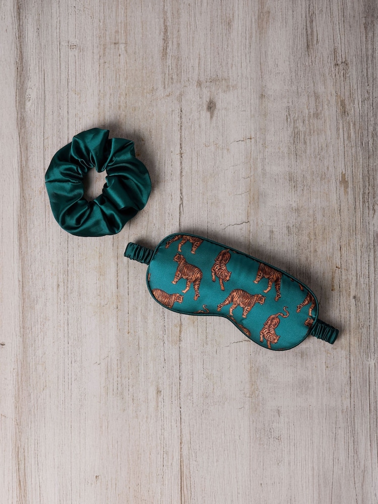 Chelsea Peers Green Satin Tiger Print Sleep Mask & Scrunchie Gift Set - Image 2 of 4 Chelsea Peers Green Satin Tiger Print Sleep Mask & Scrunchie Gift Set - Image 2 of 4