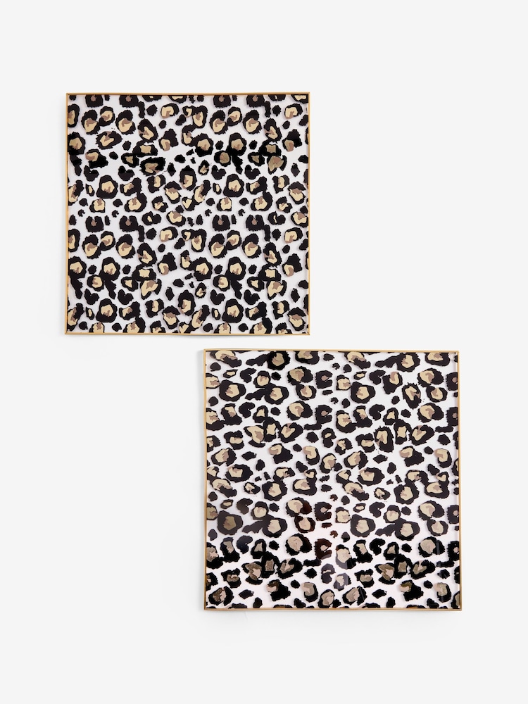 Set of 2 Black Leopard Glass Placemats - Image 1 of 3 Set of 2 Black Leopard Glass Placemats - Image 1 of 3