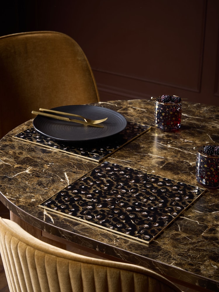 Set of 2 Black Leopard Glass Placemats - Image 2 of 3 Set of 2 Black Leopard Glass Placemats - Image 2 of 3