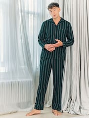Chelsea Peers Blue Stripe Button Up Long Pyjamas Set - Image 1 of 6