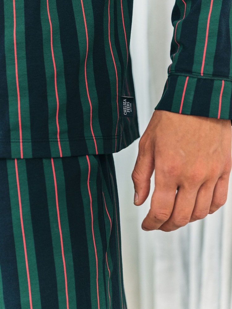 Chelsea Peers Blue Stripe Button Up Long Pyjamas Set - Image 6 of 6 Chelsea Peers Blue Stripe Button Up Long Pyjamas Set - Image 6 of 6