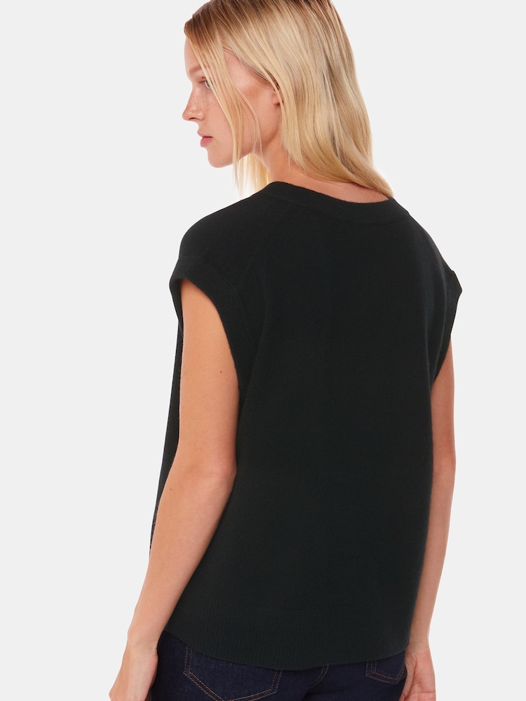 Whistles Black Cashmere V-Neck Tank - Image 2 of 5