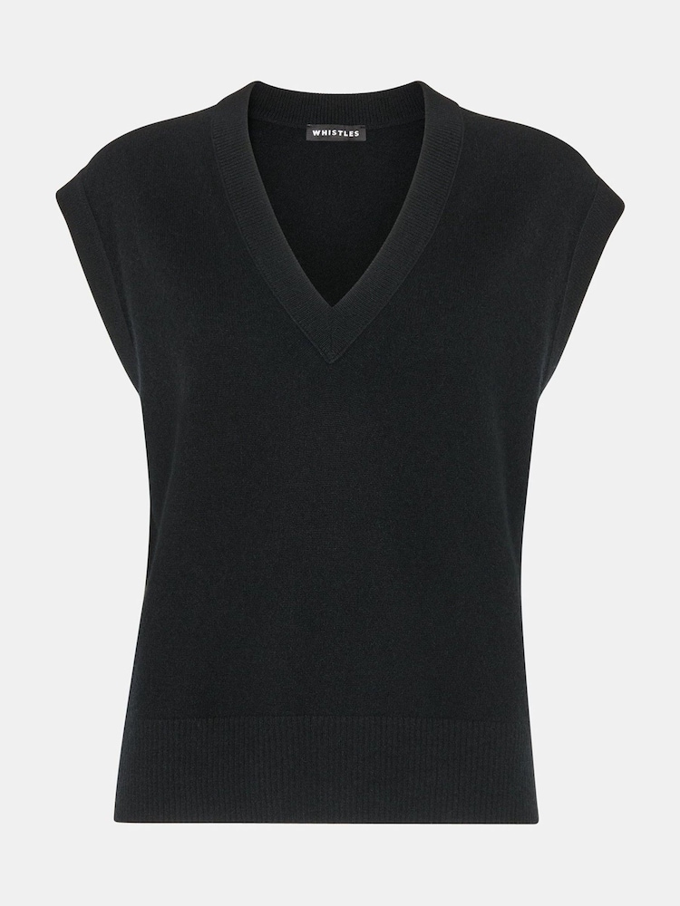 Whistles Black Cashmere V-Neck Tank - Image 5 of 5