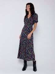 SCAMP & DUDE Grey Flute Sleeve Midi Tea Dress with Leopard & Lightning Bolt - Image 2 of 5