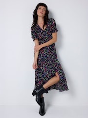 SCAMP & DUDE Grey Flute Sleeve Midi Tea Dress with Leopard & Lightning Bolt - Image 3 of 5