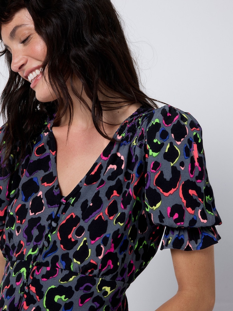 SCAMP & DUDE Grey Flute Sleeve Midi Tea Dress with Leopard & Lightning Bolt - Image 5 of 5