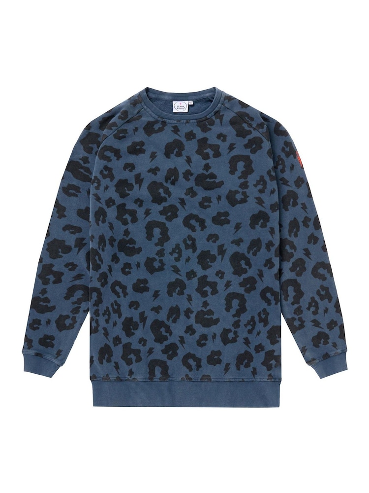 SCAMP & DUDE Blue Kids Classic Sweatshirt Leopard & Lightning Bolt - Image 1 of 1 SCAMP & DUDE Blue Kids Classic Sweatshirt Leopard & Lightning Bolt - Image 1 of 1
