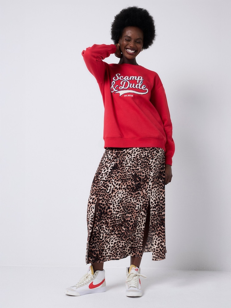 SCAMP & DUDE Red Oversized Varsity Sweatshirt - Image 1 of 5