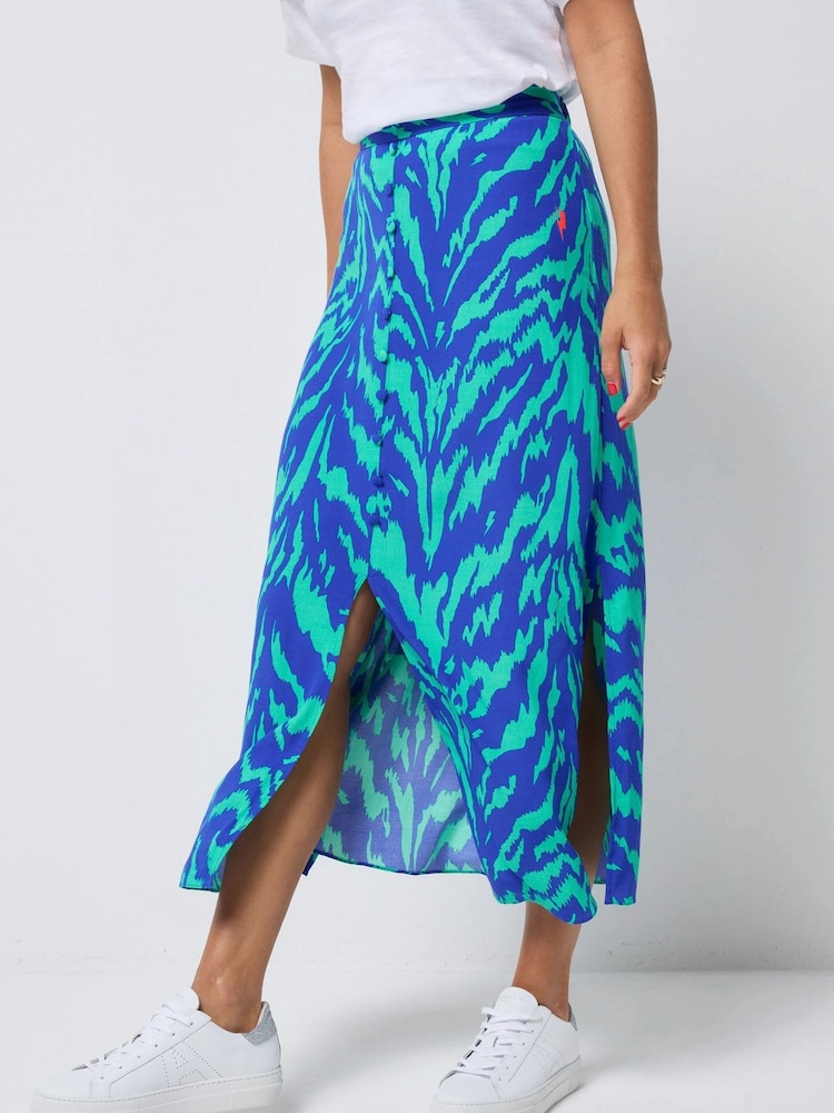 SCAMP & DUDE Blue Button Through Skirt Candy Zebra - Image 1 of 6