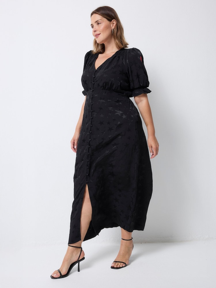 SCAMP & DUDE Black Flute Sleeve Midi Tea Dress Star & Lightning Bolt - Image 2 of 4 SCAMP & DUDE Black Flute Sleeve Midi Tea Dress Star & Lightning Bolt - Image 2 of 4