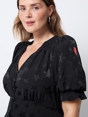 SCAMP & DUDE Black Flute Sleeve Midi Tea Dress Star & Lightning Bolt - Image 4 of 4