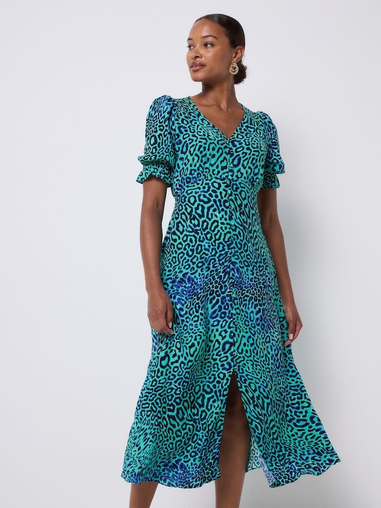 Womens SCAMP & DUDE Brown Wild Cheetah Flute Sleeve Midi Tea Dress US 4