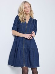 SCAMP & DUDE Blue Denim Zip Front Short Tiered Dress - Image 1 of 5