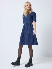 SCAMP & DUDE Blue Denim Zip Front Short Tiered Dress - Image 2 of 5