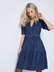 SCAMP & DUDE Blue Denim Zip Front Short Tiered Dress - Image 4 of 5