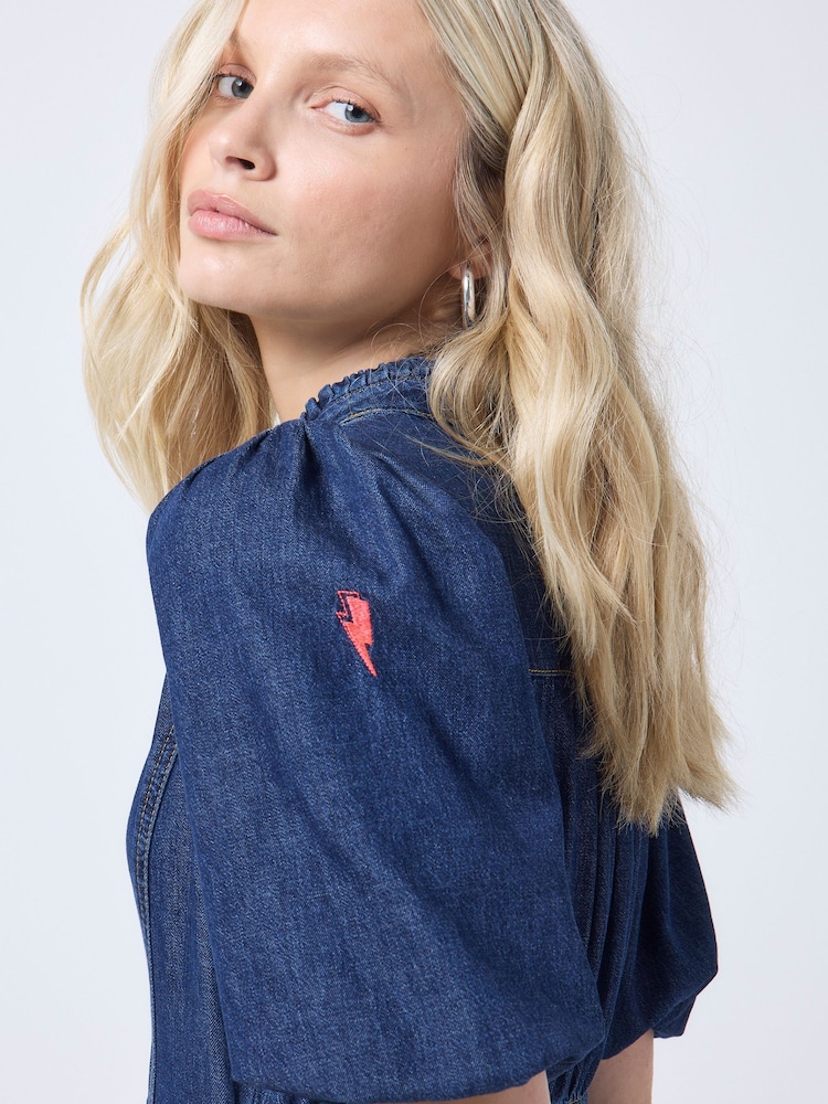 SCAMP & DUDE Blue Denim Zip Front Short Tiered Dress - Image 5 of 5