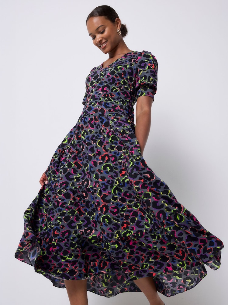 SCAMP & DUDE Grey V-Neck Tiered Maxi Dress Shadow Leopard - Image 1 of 5 SCAMP & DUDE Grey V-Neck Tiered Maxi Dress Shadow Leopard - Image 1 of 5