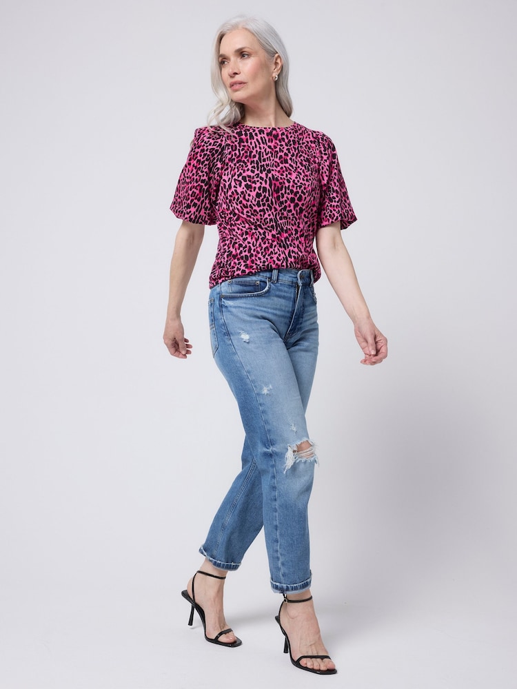 SCAMP & DUDE Pink Puff Sleeve T-Shirt Wild Leopard and Lightning Bolt - Image 2 of 5 SCAMP & DUDE Pink Puff Sleeve T-Shirt Wild Leopard and Lightning Bolt - Image 2 of 5