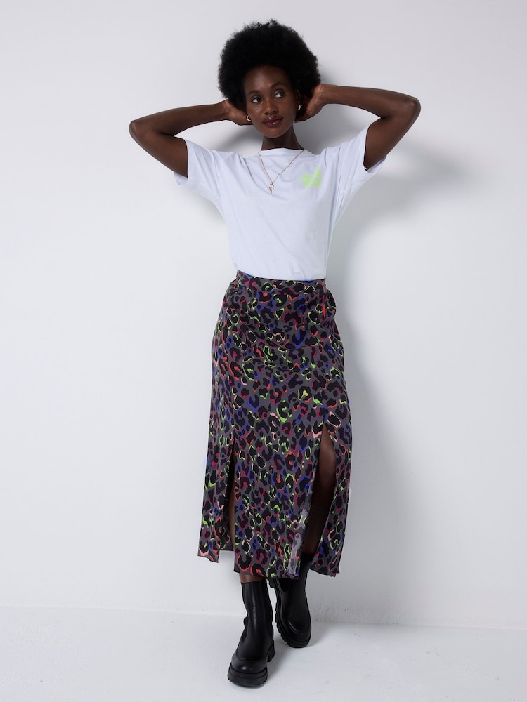SCAMP & DUDE Grey Split Front Skirt with Leopard & Lightning Bolt - Image 1 of 5