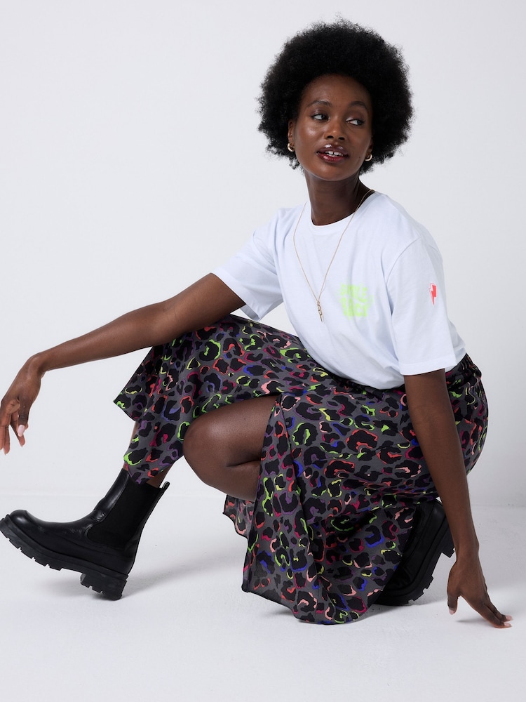 SCAMP & DUDE Grey Split Front Skirt with Leopard & Lightning Bolt - Image 2 of 5