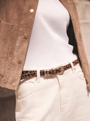 Mint Velvet Brown Leopard Textured Leather Belt - Image 1 of 6
