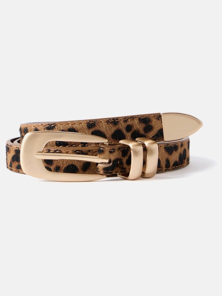 Mint Velvet Brown Leopard Textured Leather Belt - Image 2 of 6