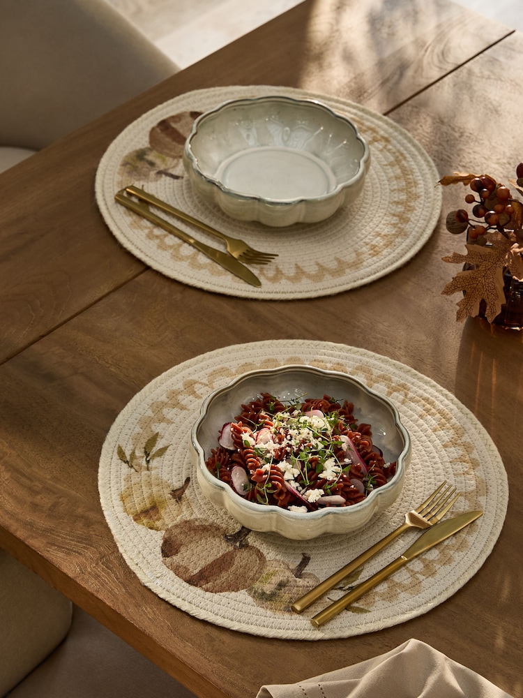 Set of 2 Autumnal Pumpkin Pasta Bowls - Immagine 1 di 4 Set of 2 Autumnal Pumpkin Pasta Bowls - Immagine 1 di 4