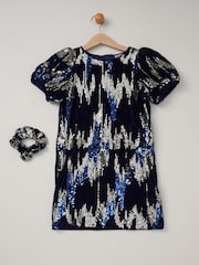 Miss Black Sequin Shift Dress And Matching Scrunchie Outfit Set - Image 1 of 2