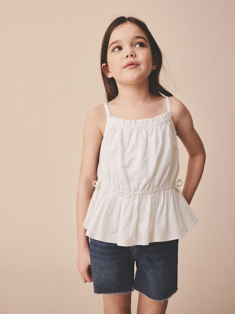 White Strappy Peplum Blouse (3-16yrs) - Image 1 of 7 White Strappy Peplum Blouse (3-16yrs) - Image 1 of 7