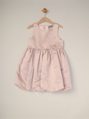 Miss Bubble Hem Satin Dress Faux Fur Cardigan and Bow Clip Set - Image 3 of 5