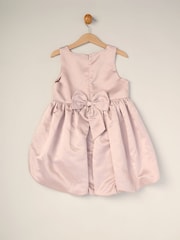 Miss Bubble Hem Satin Dress Faux Fur Cardigan and Bow Clip Set - Image 4 of 5