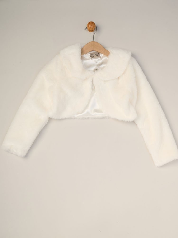 Miss Bubble Hem Satin Dress Faux Fur Cardigan and Bow Clip Set - Image 5 of 5 Miss Bubble Hem Satin Dress Faux Fur Cardigan and Bow Clip Set - Image 5 of 5